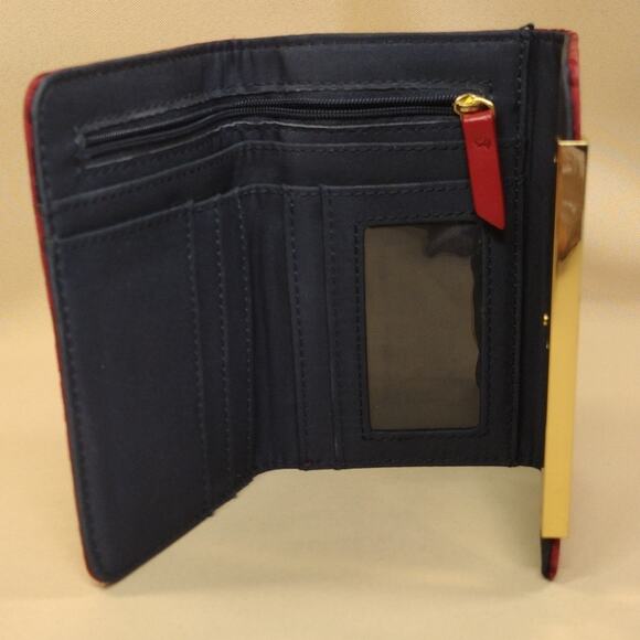 Tommy Hilfiger Bold Red Gold Logo Monogram Small Trifold Women's Wallet Clutch - Picture 7 of 16
